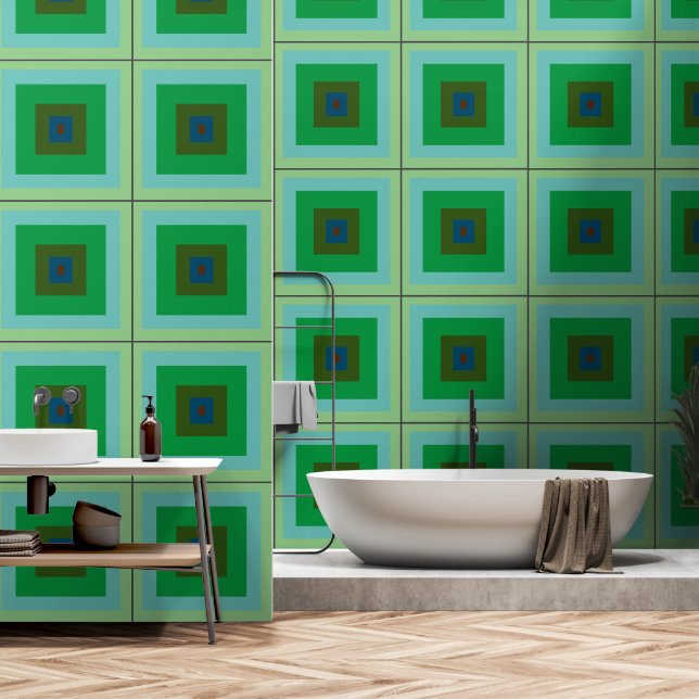 同心円の正方形 壁紙 (浴室)