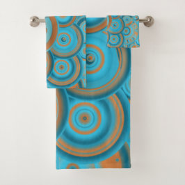 同心円グラデーションオレンジラストターコイズ バスタオルセット