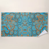 同心円グラデーションオレンジラストターコイズ ビーチタオル (正面)