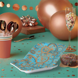 同心円グラデーションオレンジラストターコイズ ペーパープレート