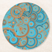 同心円グラデーションオレンジラストターコイズ ラウンドペーパーコースター (正面)