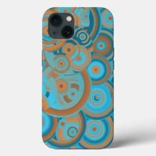同心円グラデーションオレンジラストターコイズ iPhone 13ケース