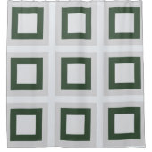 同心円ティール（緑がかった色）グレーグリーンスクウェア シャワーカーテン (正面)