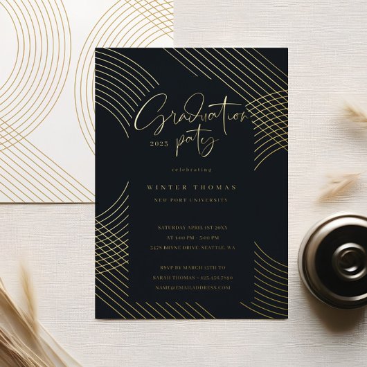 同心円モダンアーチの卒業パーティーの脚本 箔招待状
