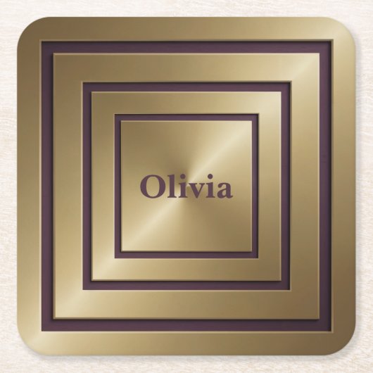 同心円正方形モノグラムコースターセット スクエアペーパーコースター (正面)