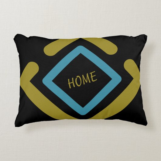 同心円金ゴールドおよびターコイズ幾何形状 アクセントクッション (正面)