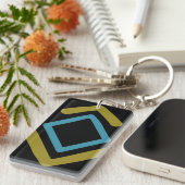 同心円金ゴールドおよびターコイズ幾何形状 キーホルダー (正面右)