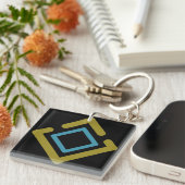 同心円金ゴールドおよびターコイズ幾何形状 キーホルダー (正面右)