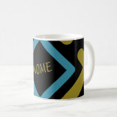 同心円金ゴールドおよびターコイズ幾何形状 コーヒーマグカップ (正面右)