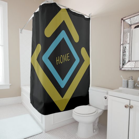 同心円金ゴールドおよびターコイズ幾何形状 シャワーカーテン (インサイチュ)