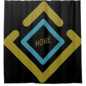 同心円金ゴールドおよびターコイズ幾何形状 シャワーカーテン (正面)