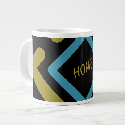 同心円金ゴールドおよびターコイズ幾何形状 ジャンボコーヒーマグカップ (正面左)