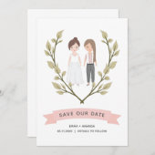 同性カップルかわいいポートレート日付カードを保存 (正面/裏面)