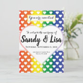 同性カップル向け虹色ハート結婚式招待状 招待状 (スタンド正面)