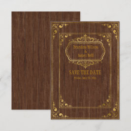 同性カップル 茶色の木材と金のフレームのウェディング セーブザデート