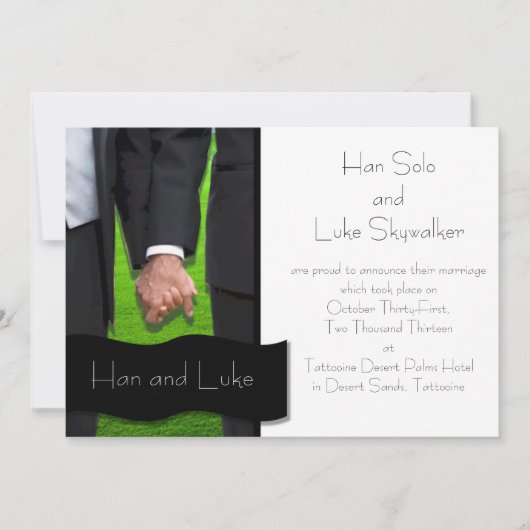 同性婚での二人の新郎の結婚発表 案内状 (正面)