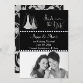 同性婚の結婚式写真　日付保存　シルバー 招待状 (正面/裏面)