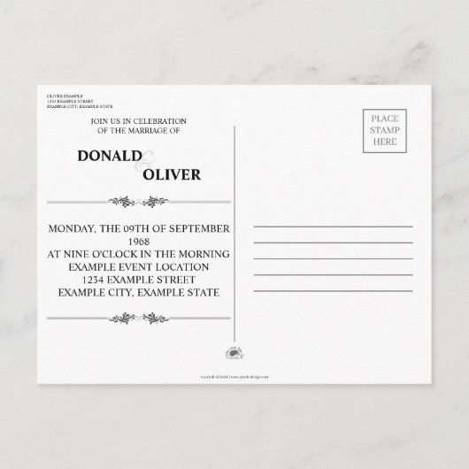 同性婚カップルの指輪をはめた手 案内ポストカード (裏面)