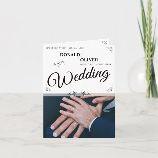 同性婚カップルの指輪をはめた手 案内状 (正面)