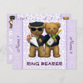 同性婚 - リングボーイ - テディベア ライラック 招待状 (正面/裏面)