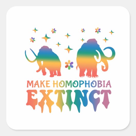 同性愛嫌悪を消滅させる – Rainbow Elephant LGBTQ スクエアシール (正面)