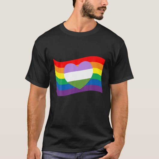 同性愛者ハートLGBTQゲイ権利誇りを持ったプライドレインボー Tシャツ (正面)