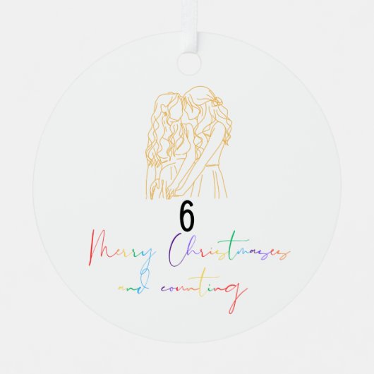 同性愛者レズビアンカップルのクリスマスオーナメント(黄色) メタルオーナメント (正面)