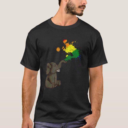 同性愛者人権レインボーエレファントアフリカ動物 Tシャツ (正面)
