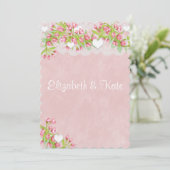 同性愛者 レズビアン ピンクと白の花 結婚式招待状 招待状 (スタンド正面)