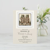 同性新郎のゲイ パイナップル ティキ ヘッド レトロ ウェディング 招待状 (スタンド正面)