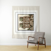 同性新郎ふたりのグリーン系ハワイアン・パイナップル・タiki ヘッド・レトロ・ウェディング タペストリー (インサイチュ)