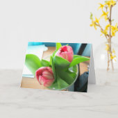 同情カードにピンクのデスクトップのチューリップ カード (黄色い花)