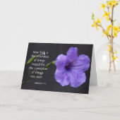 同情カード、紫の開花、聖書の信仰の詩 カード (黄色い花)