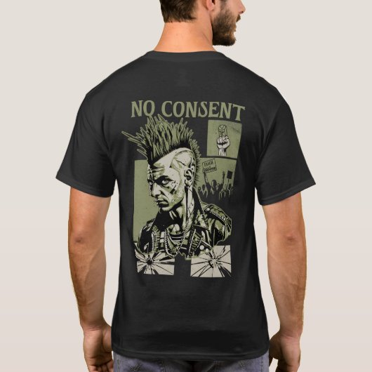 同意なきパンク抗議アート反乱デザイン Tシャツ (裏面)