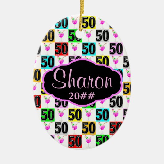 同日付パーソナライズされたのハッピー第五〇回オーナメント セラミックオーナメント (正面)