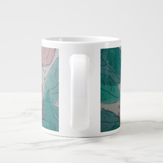 同時代の串のようなピンクの花と葉フローラ ジャンボコーヒーマグカップ (裏面)