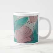 同時代の串のようなピンクの花と葉フローラ ジャンボコーヒーマグカップ (右)