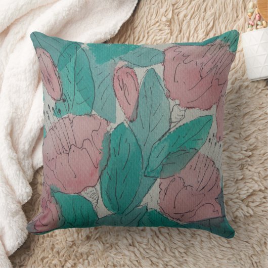 同時代の抽象芸術ピンクの暗い赤紫色花 クッション (ブランケット)