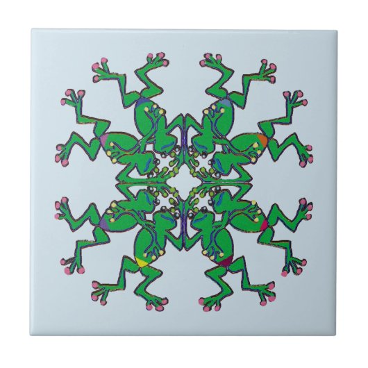 同期スイミングを行っているケルトの緑のカエル タイル (正面)