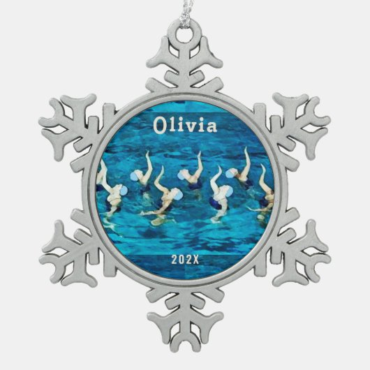 同期スイミングホリデーギフト スノーフレークピューターオーナメント (正面)