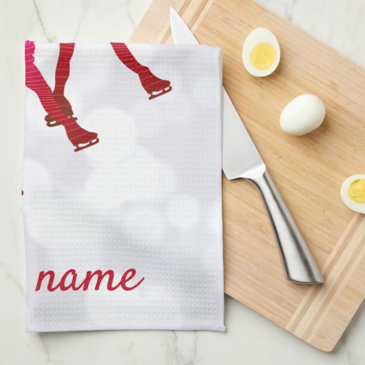 同期スケートで滑るタオルのブレードピンクから赤 キッチンタオル (四つ折り)