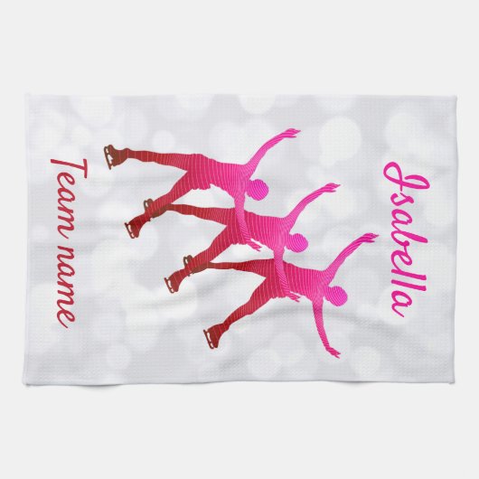 同期スケートで滑るタオルのブレードピンクから赤 キッチンタオル (横)