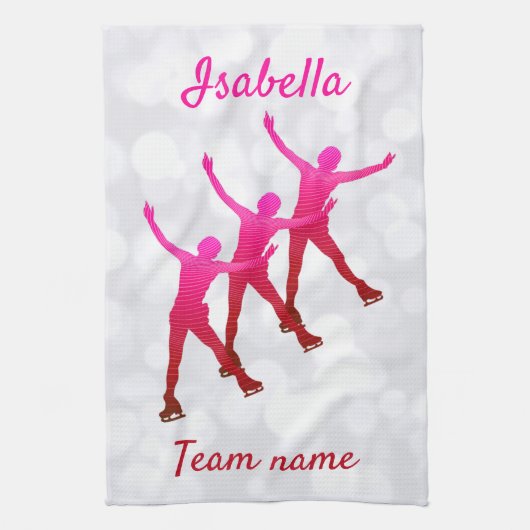 同期スケートで滑るタオルのブレードピンクから赤 キッチンタオル (縦)