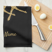 同期スケートで滑るタオルアラベスク金ゴールドグリッター キッチンタオル (四つ折り)