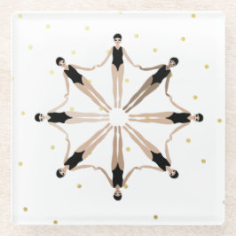 同期モダンされた芸術的泳ぐ人の金ゴールド・ドット ガラスコースター