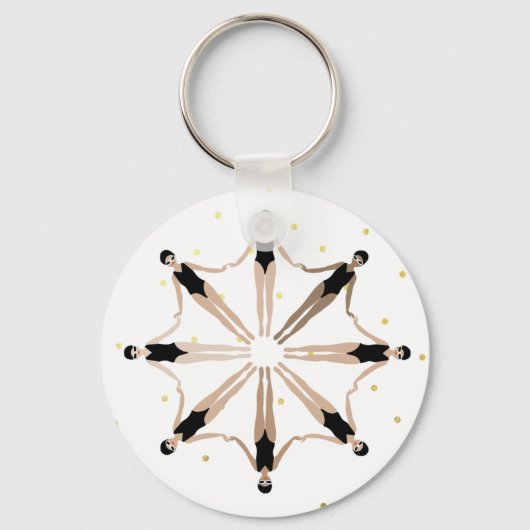 同期モダンされた芸術的泳ぐ人の金ゴールド・ドット キーホルダー (正面)