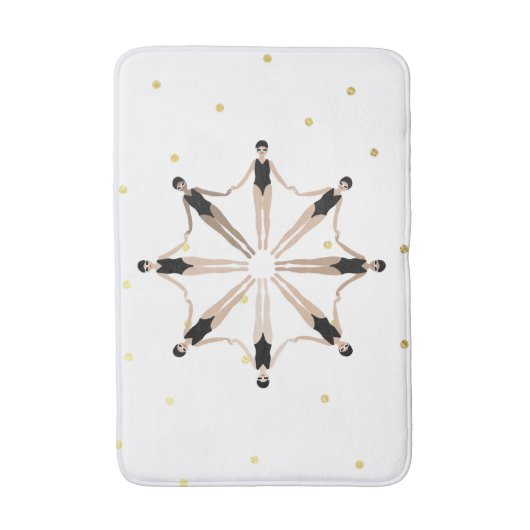 同期モダンされた芸術的泳ぐ人の金ゴールド・ドット バスマット (正面縦)