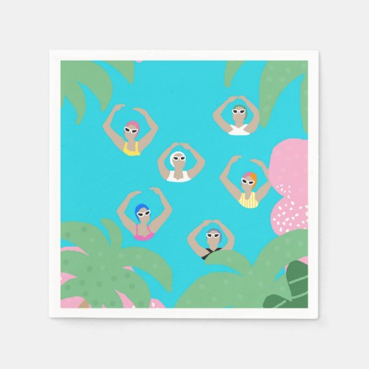 同期モダン芸術的泳ぐ人プール スタンダードカクテルナプキン (正面)