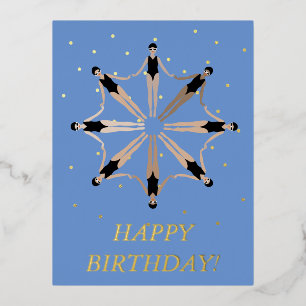 同期モダン芸術的泳ぐ人誕生日 箔シーズンポストカード