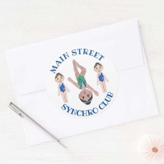 同期泳ぐ人ガールズシンクロスイミングスポーツ ラウンドシール (封筒)